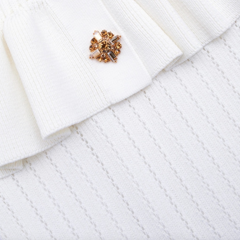 self-portrait White Knit Peplum Midi Dress - Size Medium - MSRP $555 - NWT - Picture 5 of 9